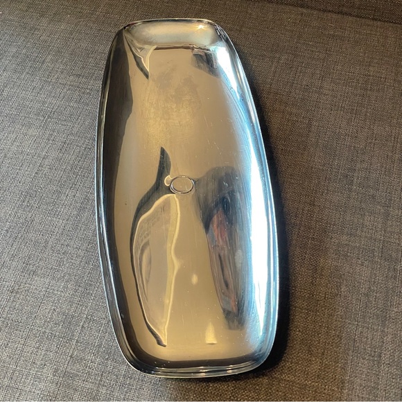 Vintage Milbern Creations Large Chrome & Wood Serving Tray MCM 14”x5.25”x1.5” - Picture 2 of 5